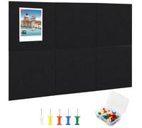 Cork Board 90 X 60 cm, 6 Pack Cork Notice Pin Boards with 35 Pushpins Self-Adhesive Bulletin Boards for Walls Office Home School (Black)