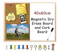 Cork Boards Magnetic White Board Combo, Small Dry Erase Bulletin Board, Vision Boards Memo Board Pin Board for Walls, Home, Office, Dorm, Goal, Remote Job, 40x60 cm Wood Frame Wall Boards, 1pcs, UK