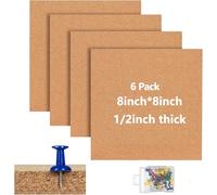 Cork Bulletin Square Board Tiles - 8" x 8" 1/2" Thick, 6Pack Self-Adhesive Mini Corkboards for Home Office Decor, School Message Board (20 * 20cm)