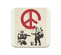 Cork Coaster - Banksy Soldier Peace Sign Painting Street Art Graffiti - 1 Unit (95x95mm)