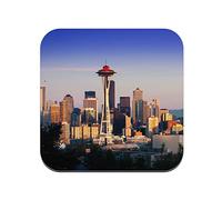 Cork Coaster - Seattle Mountain USA UFO Tower City Landscape Decoration - 1 Unit (95 x 95 mm)
