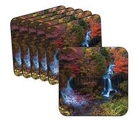 Cork Coaster - Waterfall in the Autumn Forest Wild Landscape - Set of 6 (95 x 95 mm)