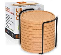 Cork Coasters with Lip for Drinks Absorbent | 12 Set 4 Inch Thick Rustic Saucer with Metal Holder Heat & Water Resistant | Best Reusable Natural Round Coasters for Bar Glass Cup Table