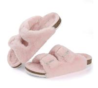 Cork Footbed Plush Slippers For Women Winter Fur Furry Slippers Home Fluffy Slides With Arch Support Fuzzy Flip Flops