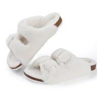 Cork Footbed Plush Slippers For Women Winter Fur Furry Slippers Home Fluffy Slides With Arch Support Fuzzy Flip Flops