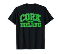 Cork Ireland Est. 915 Shamrock Scatter Fill Greens T-Shirt