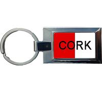 CORK Irish County Ireland Red & White Luxury Rectangle Shaped Metal Keyring In A Giftbox