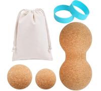 Cork Massage Ball Set - Cork Peanut Massage Ball, 2.4" & 2.1"Massage Balls + 2 Toe Stretcher Bands with Storage Bag，for Back Foot Neck Pain Therapy Portable Tissue Muscle Release Tool for Home Office