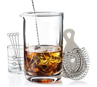 Cork & Mill Cocktail Mixing Glass, Old Fashioned Kit, Large 24 oz Crystal Cocktail Mixer for Bartenders, 9-Piece Home Bar Accessories Set for Manhattans and Other Whiskey Drinks