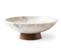 Cork & Mill Marble Decorative Bowl for Home Decor - Handcrafted Natural Stone with Acacia Wood Pedestal - Versatile 11" Catch All for Entryway, Kitchen Fruit Bowl, Potpourri, Dining Table Centerpiece