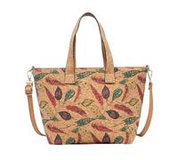Cork Print Multifunctional Tote Bag | Uni Bag with Designs, Adjustable Shoulder Strap, 36x24x15cm, Zippered Interior and Exterior Pockets (Red Feather)
