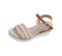 Cork Sandals for Women Leather Thick Bottom Buckle Strap Slope With Open Toe Fish Mouth Sandals (Beige, 6)