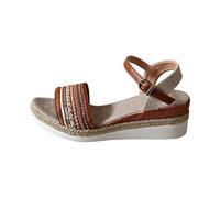 Cork Sandals for Women Leather Thick Bottom Buckle Strap Slope With Open Toe Fish Mouth Sandals (Brown, 4)