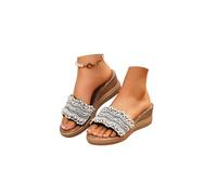 Cork Wedges Sandals for Women Retro Thick Sole Comfy Non slip Orthotic Sandals Barefoot Wedge Casual Summer Dressy Platform Slides with Pearl Decoration Wedding Vacation Party Footwear (6)