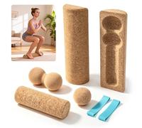 Cork Wobble Balance Board for Adults - 4-in-1 Set with Detachable Cork Yoga Block, Roller, Massage & Peanut Balls - Ankle Balance Board for Foot Strength, Stability, Home Physio & Rehabilitation