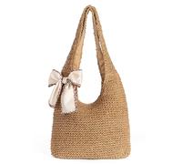 CorkAllin Straw Beach Bag for Women - Handmade Raffia Woven Tote Handbag with Zipper, Summer Mesh Beach Purse for Vacation Holiday