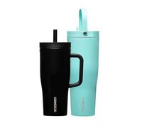 Corkcicle Leakproof Hydration Set, 2-Pack Go Cup XL (30oz) and Cruiser (22oz) Insulated Tumblers with Straws Black/Teal