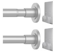 CorkLatta Matte Silver Shower Curtain Rod,1 Inch Diameter Stainless Steel Adjustable Spring Tension Rods 32 to 80",with Holders,Anti-Slip,Curtain Rods No Drilling(1 Pack)