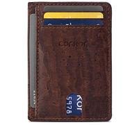 Corkor Minimalist Vegan ID Case RFID Men Women Sustainable Non-Leather Cork Gift , Dark Brown, Small