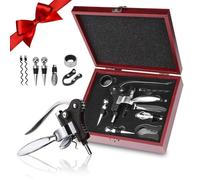 Corkscrew Wine Set, 8 Pieces Manual Wine Opener Sommelier Sets, Stainless Steel Red Wine Bottle Opener with Classic Wooden Case for Wine Bottles, Wine Opener Kit for Wedding, Christmas, Dad, Father's
