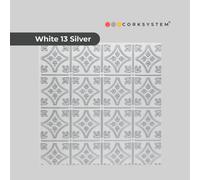 Corksystem White 13 Silver: Decorative Ceiling And Wall Panels 2M2 (21.52 Sqft) - 8 Easy Install Tiles - Silver Detail - Premium Uk Brand