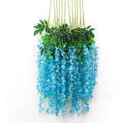 Corkwaw 12 Pcs Artificial Wisteria Hanging Flowers,3.6 Ft Imitation Silk Flower String Garland,for Wedding Arch, Outdoor Party, Baby Shower, Wall Background Decoration (Blue)