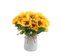 Corkwaw 2 Pack Artificial African Chrysanthemums, Fake Gerbera Daisy Flowers Bouquet, PU Sun Chrysanthemums, 12.5x3.3 Inches for Wedding, Bridal Bouquets, Party, Home and Kitchen Decor
