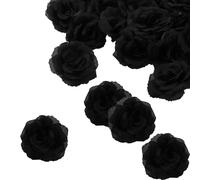 Corkwaw 25 Pcs 3 inch Artificial Rose Flower Heads,Silk Rose Head Flowers,Wedding Party Home Garden Decoration DIY Craft Gift Box Decoration (Black)