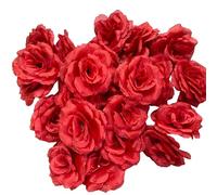 Corkwaw 25 Pcs 3 inch Artificial Rose Flower Heads,Silk Rose Head Flowers,Wedding Party Home Garden Decoration DIY Craft Gift Box Decoration (Red)