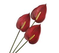 Corkwaw 3Pcs Artificial Anthurium Lily Flowers for Home Decor Dining Table Centerpiece Prom Party Decor (Red)