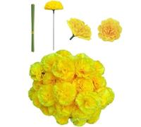 Corkwaw 50Pcs Artificial Silk Carnation Head Flowers with Stem, Yellow