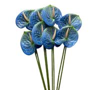 Corkwaw 8 Pcs 23-5/8 inch Artificial Anthurium Flowers Real Touch Fake Flower for Table Centerpieces Arrangement and Bridal Wedding Festival Decor Flower Arrangement (Blue)