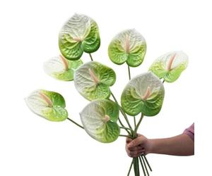 Corkwaw 8 Pcs 23-5/8 inch Artificial Anthurium Flowers Real Touch Fake Flower for Table Centerpieces Arrangement and Bridal Wedding Festival Decor Flower Arrangement (White Green)