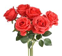 Corkwaw 8 Pcs Artificial Silk Flowers Realistic Roses Long stem Fake Roses in Bulk for Table Centerpieces Arrangement and Bridal Wedding Festival Decor Flower Arrangement (Red)