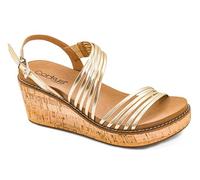 Corkys Footwear About Last Night Wedge - Featuring a 2.5-inch Heel, A Cushioned EVA Insole For All Day Wear, A Strappy Upper with a Cork Wrapped Outsole, Gold, 5.5 UK