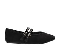 Corkys Footwear All Eyes On Me Mary Jane Flat - Double Adjustable Buckle Straps - Metal Grommet Detail - Comfortable Padded Insole - Chic Dress Up or Down Shoe for Women, Black Faux Suede, 7 UK