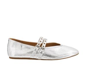 Corkys Footwear All Eyes On Me Mary Jane Flat - Double Adjustable Buckle Straps - Metal Grommet Detail - Comfortable Padded Insole - Chic Dress Up or Down Shoe for Women, Silver, 9 UK