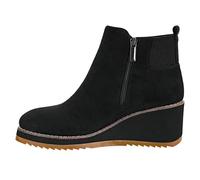 Corkys Footwear Apple Sauced Wedge Bootie, Featuring a 2.25 Inch Heel, Soft Cushioned EVA Insoles for All Day Wear, A Full Inside Zip with an Elastic Gore Sock Top Upper, Black Faux Suede, 7 UK