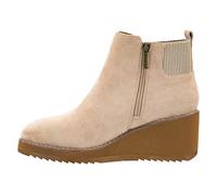 Corkys Footwear Apple Sauced Wedge Bootie, Featuring a 2.25 Inch Heel, Soft Cushioned EVA Insoles for All Day Wear, A Full Inside Zip with an Elastic Gore Sock Top Upper, Sand Faux Suede, 5.5 UK