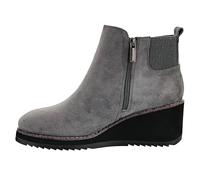 Corkys Footwear Apple Sauced Wedge Bootie, Featuring a 2.25 Inch Heel, Soft Cushioned EVA Insoles for All Day Wear, A Full Inside Zip with an Elastic Gore Sock Top Upper, Grey Faux Suede, 8 UK
