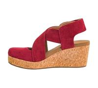 Corkys Footwear Case Closed Wedge - A Stylish 2.5-Inch Heel with 1-Inch Platform, Closed Toe, Cross Strap Upper, Hook N Loop Ankle Strap Closure, and EVA Insoles, Dark Red Faux Suede, 4.5 UK