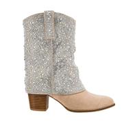 Corkys Footwear Hey Girl Old Money Boot - Womens Mid Calf Boot - 2.75 Inch Stacked Heel - Almond Toe - Layered Overlay with Soft Rouching - Side Zip Closure - EVA Cushioned Insole