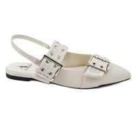 Corkys Footwear Hey Girl On The Prowl Pointed-Toe Mule with Dual Adjustable Bold Buckles and Elastic Gore Ankle Strap for Effortless Wear and Chic Style, Ivory, 7 UK