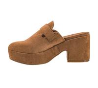 Corkys Footwear Hey Girl Tell Me More Clogs - with A Chic 2.5-inch Heel, 0.75-inch Platform, Adjustable Buckle, Cushioned Insole, and A Closed-Toe Design, Tobacco, 7 UK