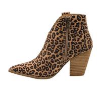 Corkys Footwear Hey Girl Womens Bar Hoppin 3.5-Inch Stacked Heel Booties, With Corkys Soft EVA insoles, An Inside zip For Easy On And Off, and Two Pull On Loops, Leopard, 4.5 UK