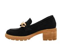 Corkys Footwear Hey Girl Womens Brunch Vibes 2.5-Inch Stacked Heel Loafers, Featuring A Chunky Chain Detail On The Upper and an EVA Insole for All Day Wear, Black Faux Suede, 4.5 UK