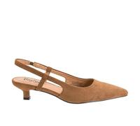 Corkys Footwear Hey Girl Womens Kit N Caboodle Slingback Kitten Heel - Pointed Toe Dress Heel - 2 Inch Heel - Elastic Slingback Strap - Lightly Padded Insole - Chic Stylish Shoe, Tobacco Faux Suede, 7