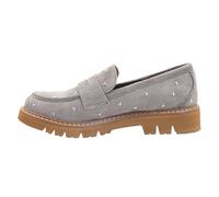Corkys Footwear Hey Girl Women's Stud Muffin Heeled Loafer - with a 1.5-Inch Heel, Studded Upper, and Soft EVA Insoles for Chic Comfort and Trendy Style, Light Grey Faux Suede, 8 UK