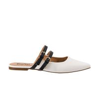 Corkys Footwear Hey Girl Womens Take A Number Pointed Toe Mule - Slip On Flat Mule with Adjustable Double Buckle Mary Jane Straps - Lightly Padded Insole - Chic Stylish Everyday Shoe, Ivory Combo, 8