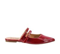 Corkys Footwear Hey Girl Womens Take A Number Pointed Toe Mule - Slip On Flat Mule with Adjustable Double Buckle Mary Jane Straps - Lightly Padded Insole - Chic Stylish Everyday Shoe, Red Patent, 4.5